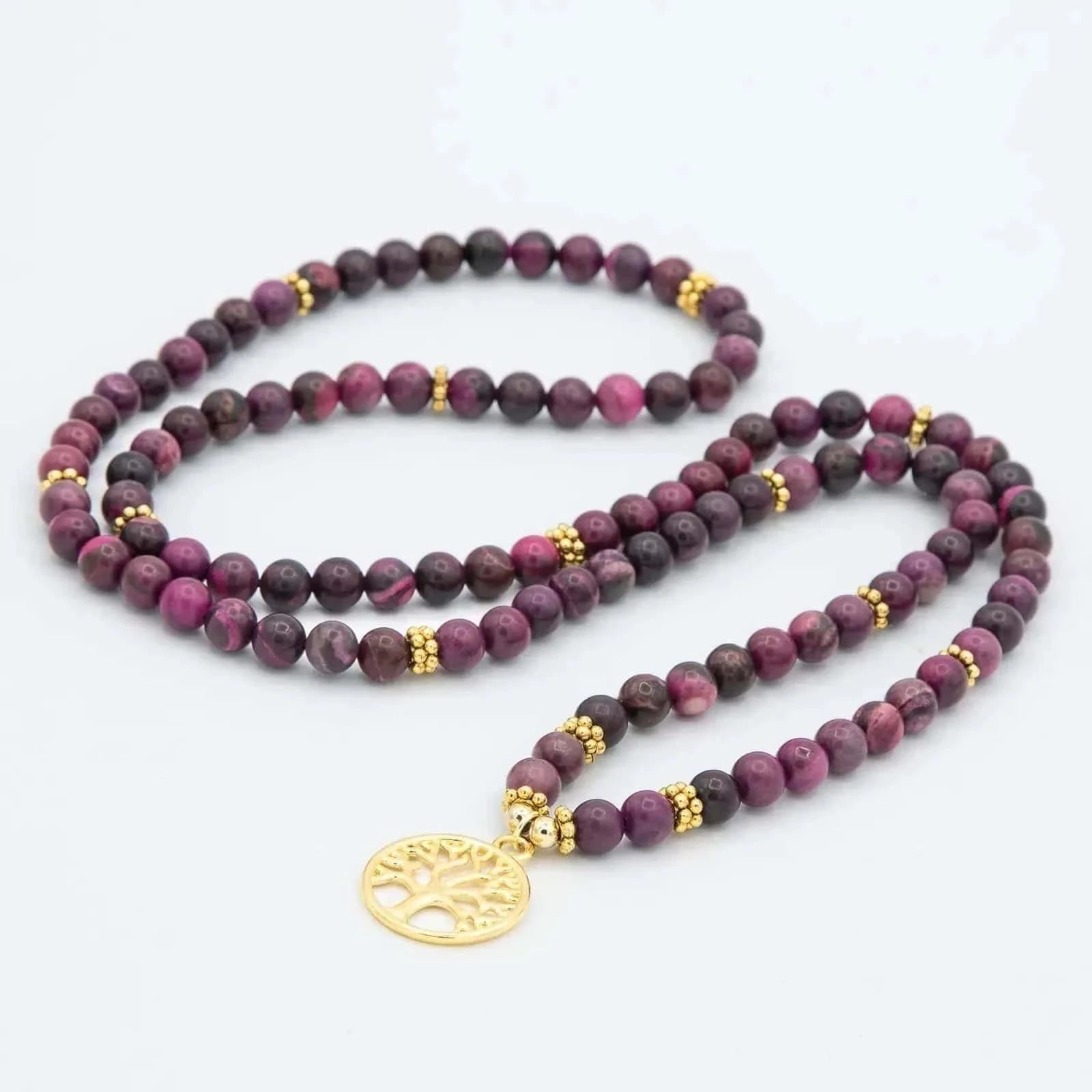 Comprar Japa Mala elástico de Sugilita con detalles de oro de 18k