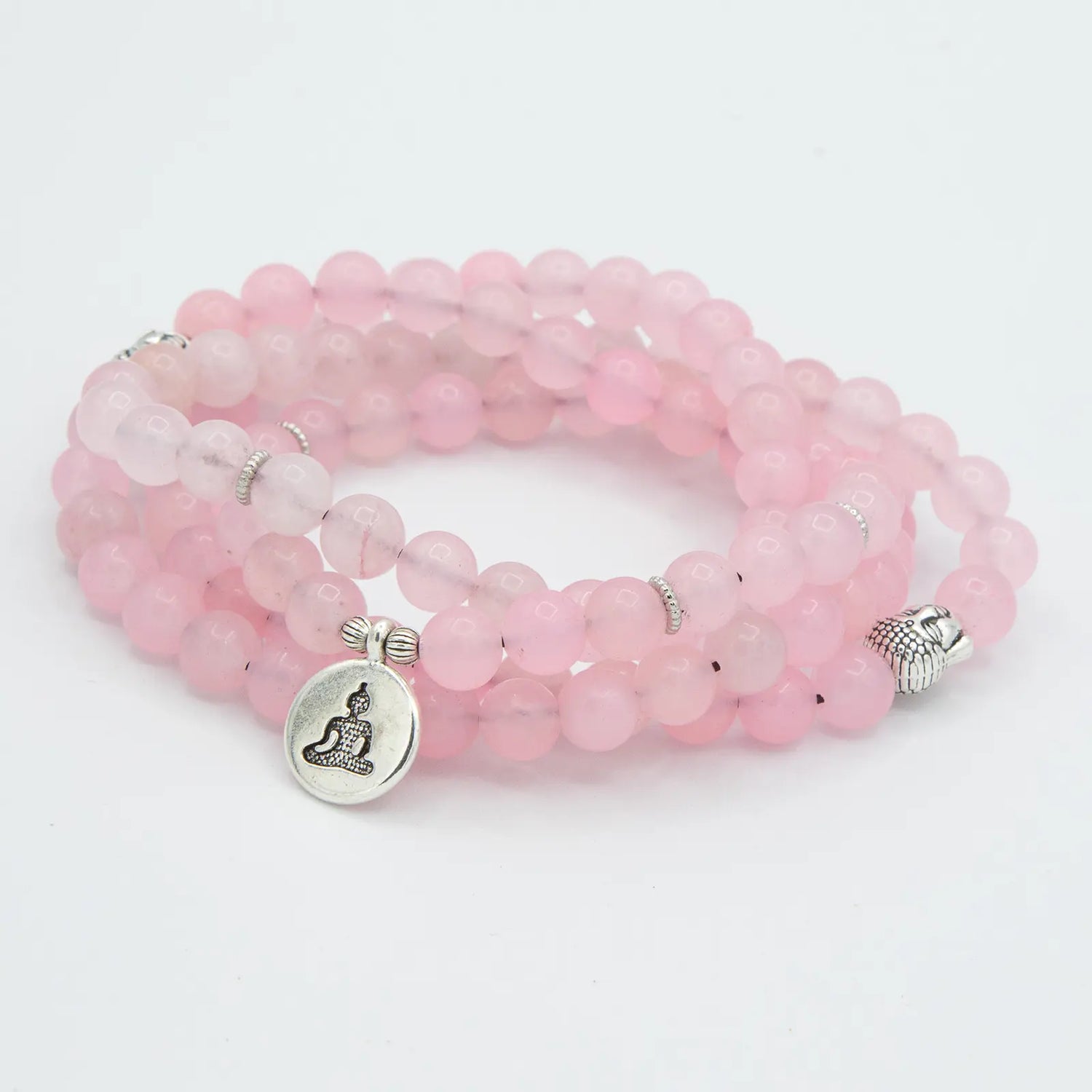 Comprar Japa Mala elástico de Ágata Rosa con detalles en plata de ley