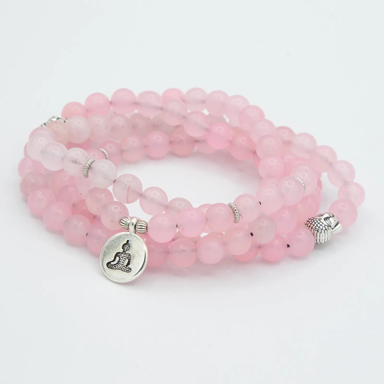 Comprar Japa Mala elástico de Ágata Rosa con detalles en plata de ley