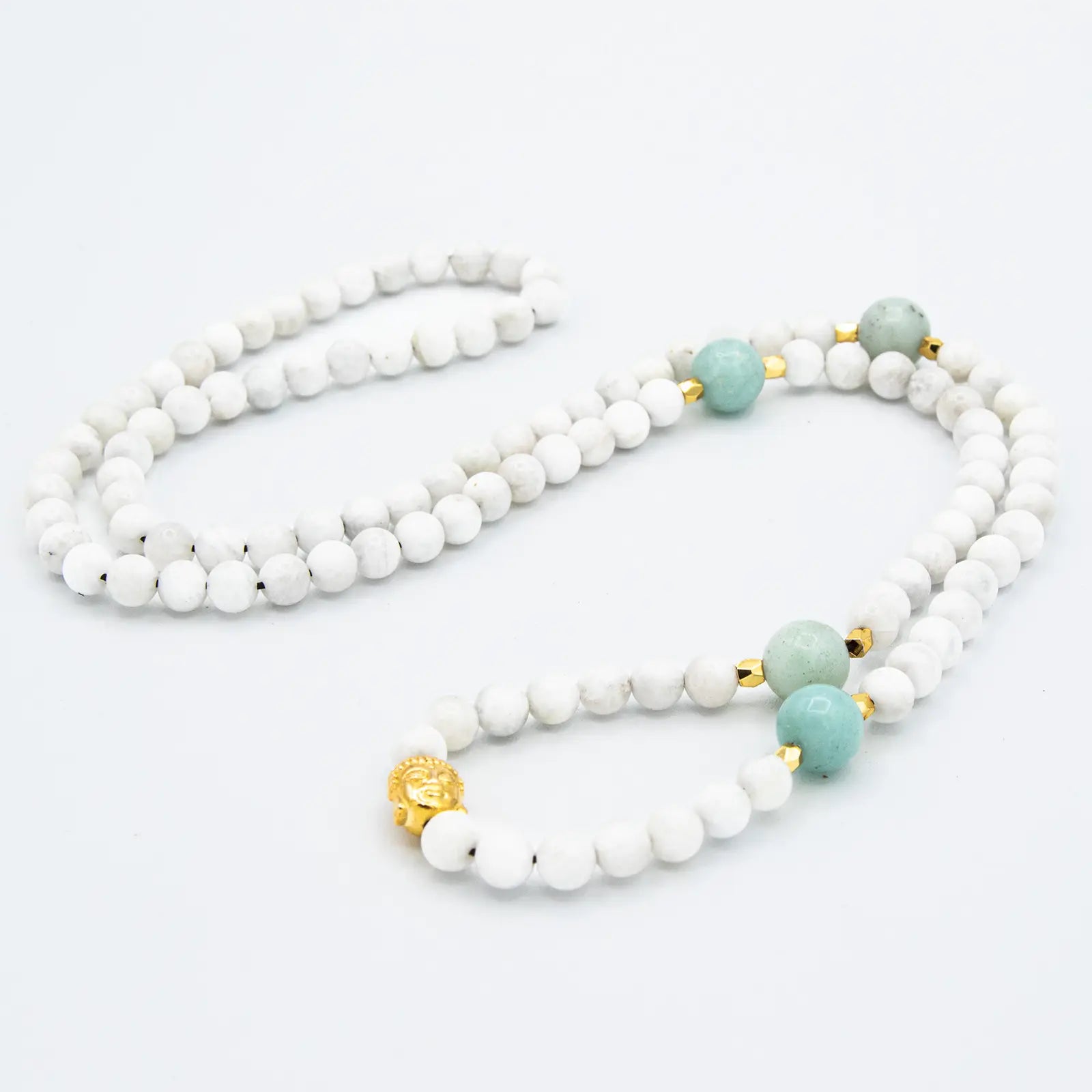 Comprar Japa Mala elástico de Piedra Lunar y Amazonita con detalle de oro 18k