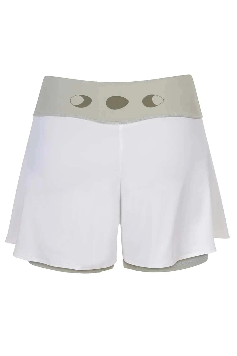Silueta de Shorts de yoga de Yogimi en color verde con capa blanca. Modelo Prana Laurel Green-White