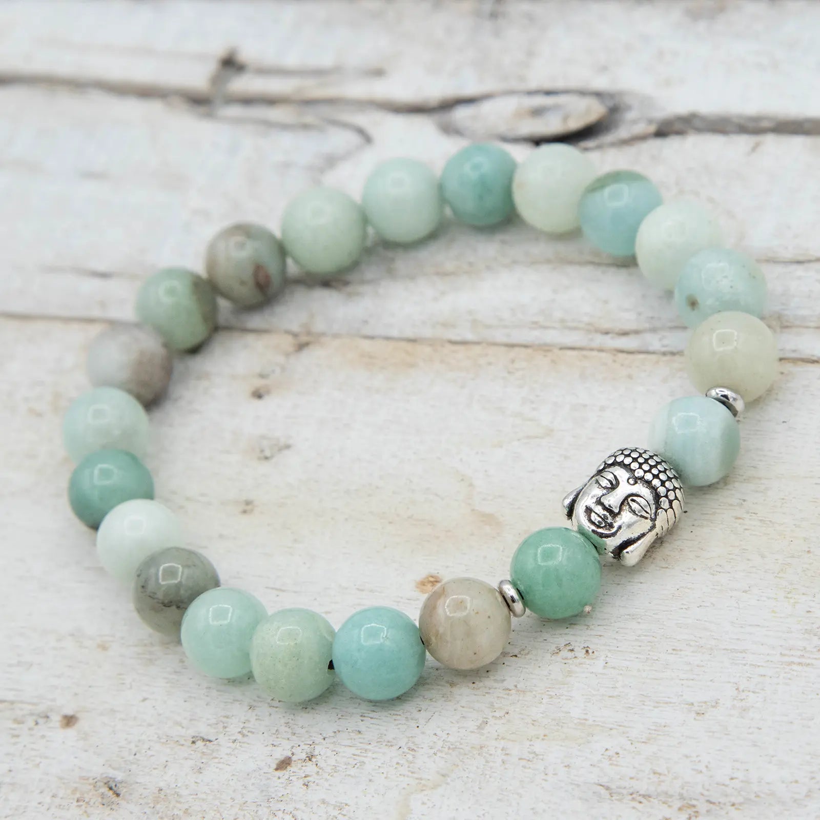 Pulsera Japa Mala de amazonita azul con detalle de Buda de Yogimi.