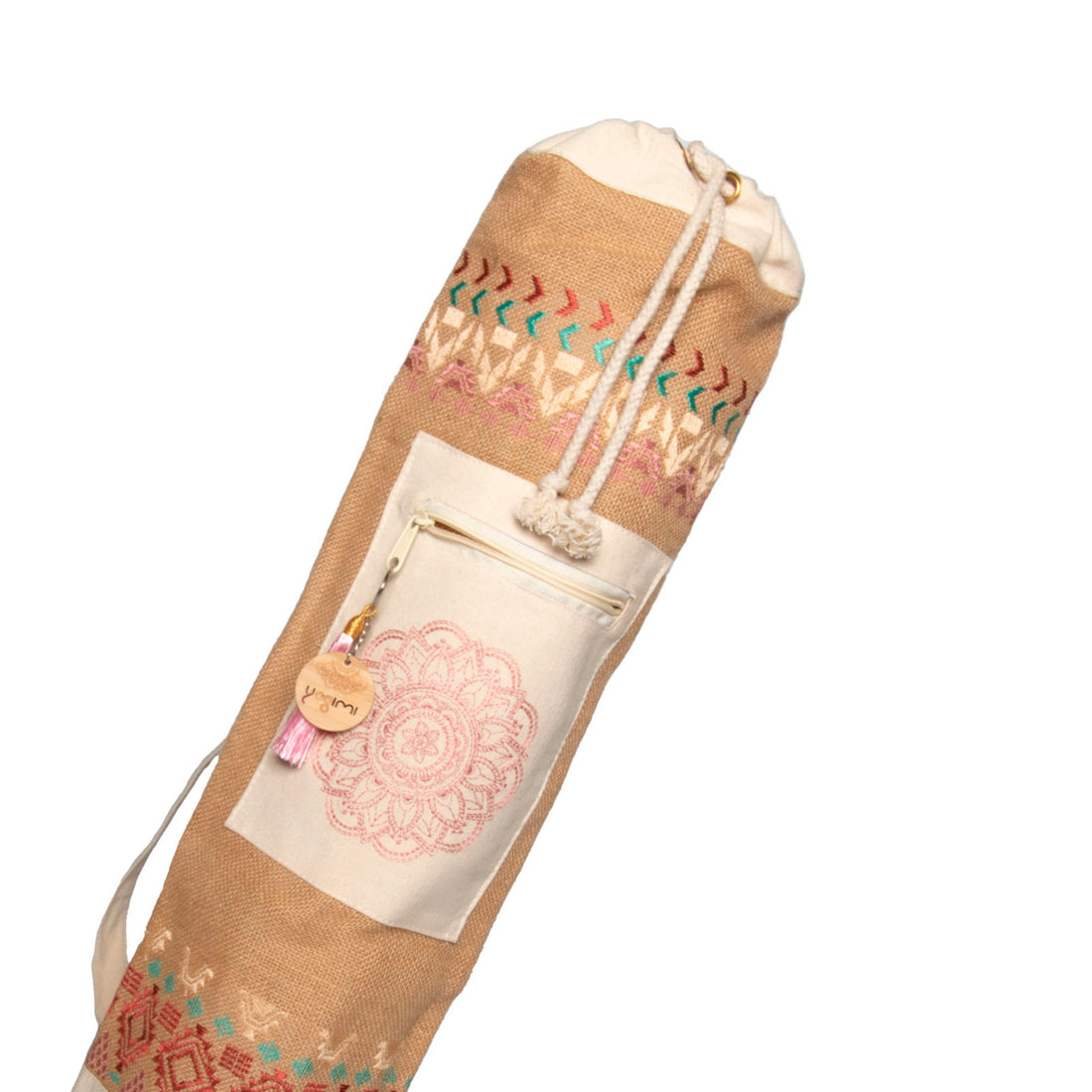 Comprar bagimi para yoga. Lleva tu esterilla cómodamente en bagimi de yute y algodón. Color Rosa