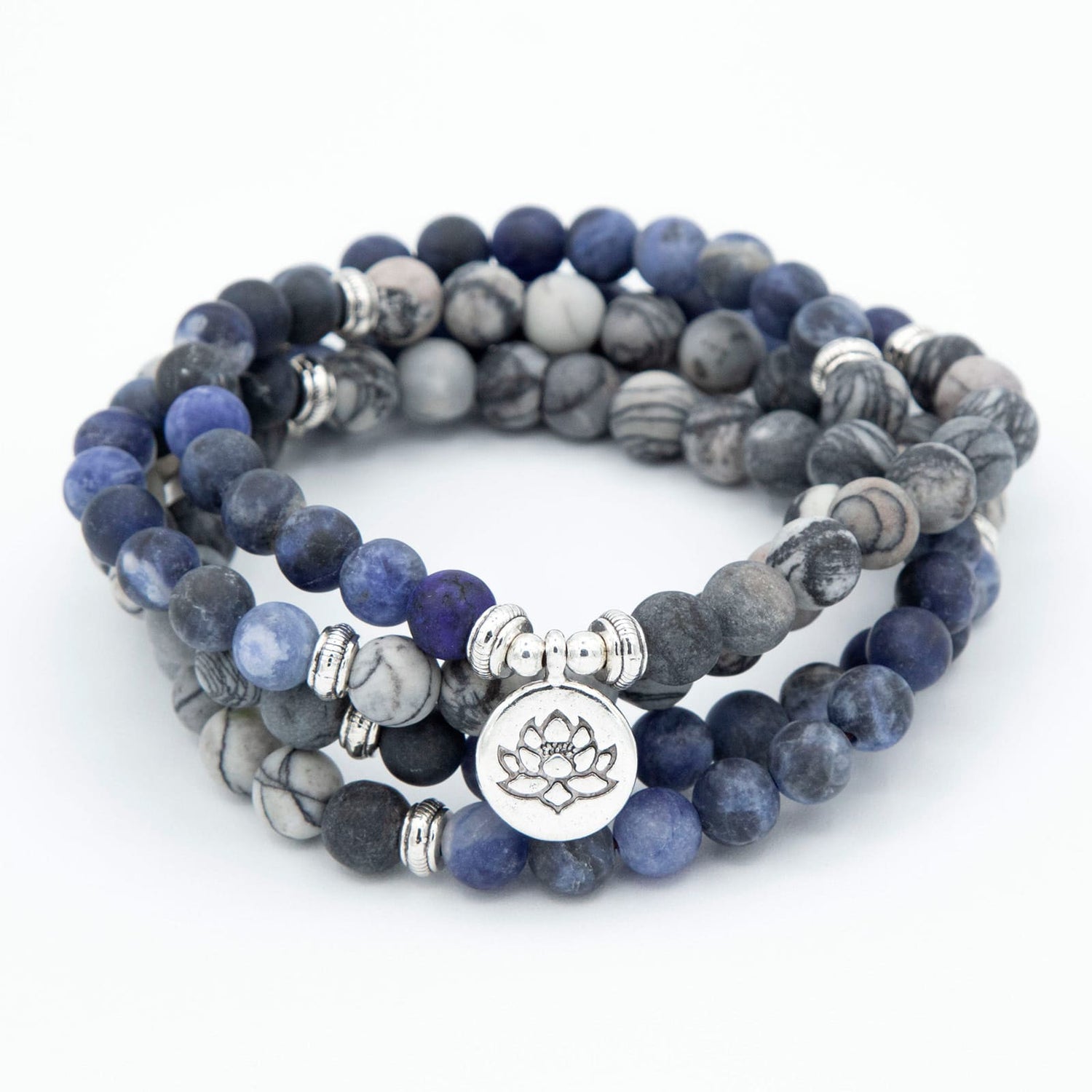 Japa Mala elástico de Jaspe Gris y Soladita de Yogimi.