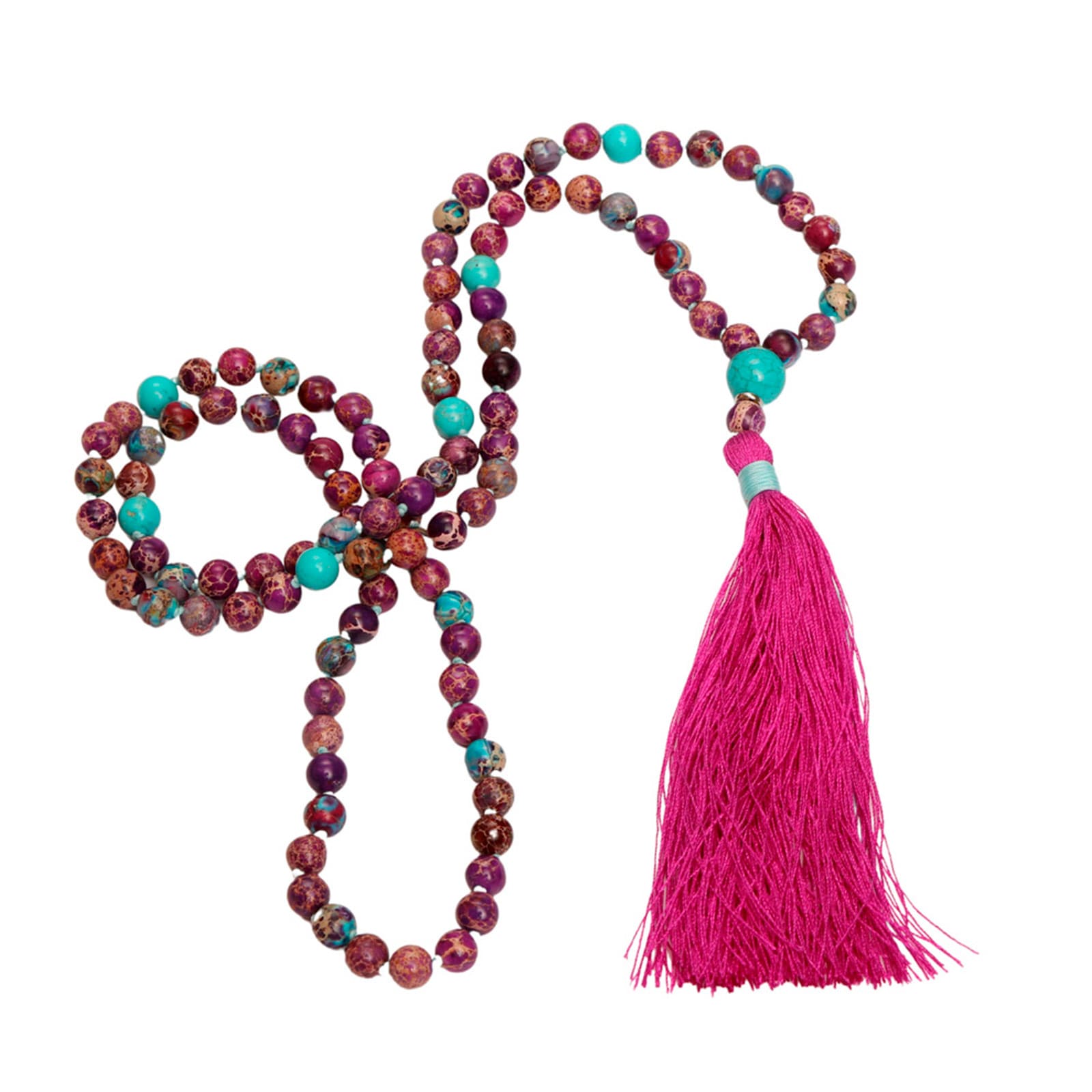 Japa Mala de jaspe púrpura y turquesa de Yogimi.