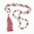 Japa Mala de Rodonita, Cuarzo Rosa y Jaspe Porcelana con Borla de seda y detalle flor de loto en plata de Yogimi.