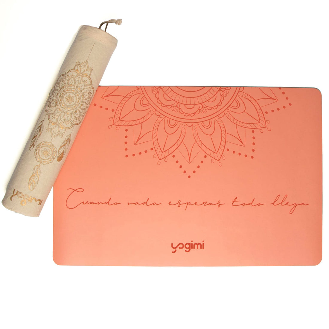 Pad, mini esterilla antideslizante en color coral con mandala de Yogimi. 