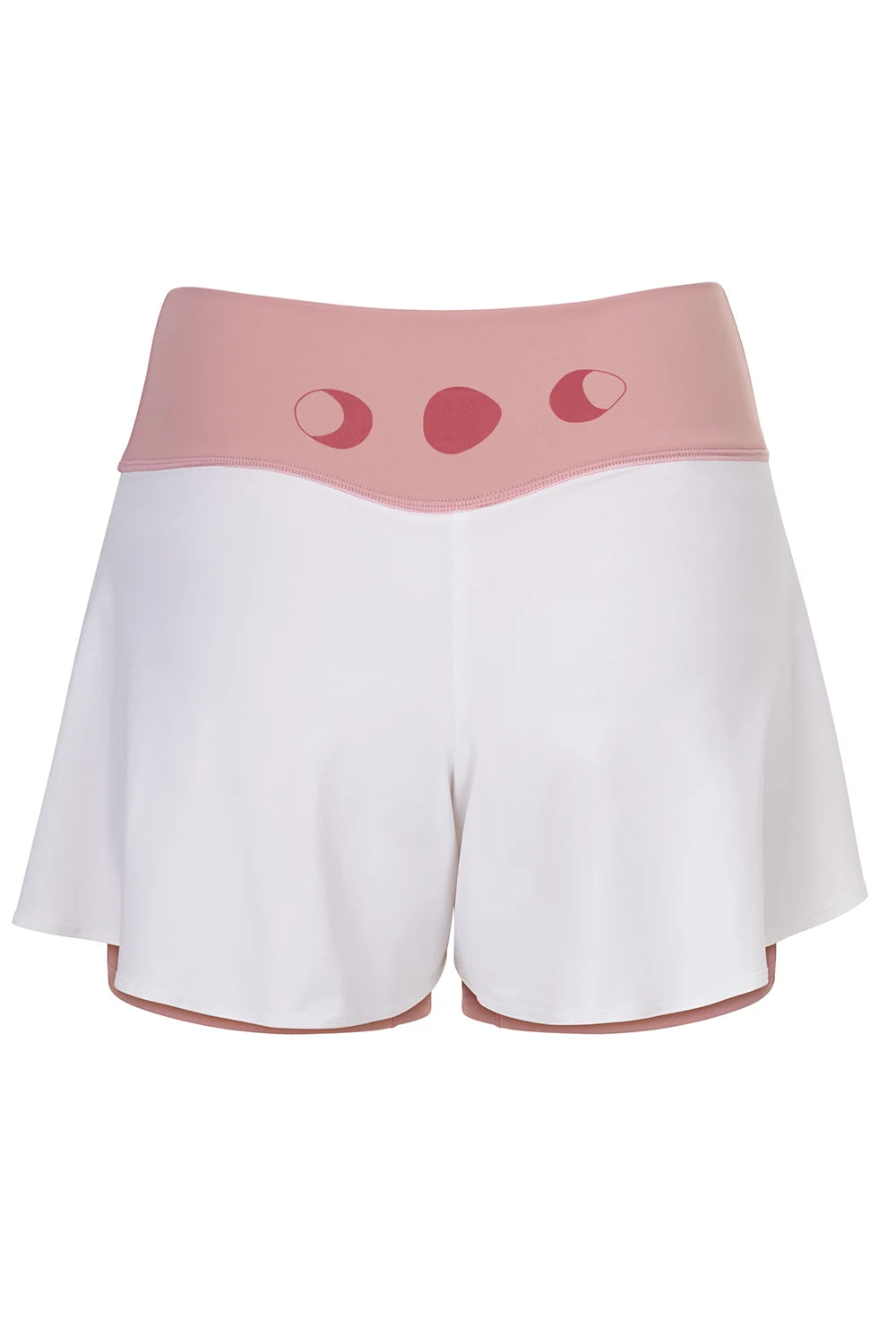 Silueta de Shorts de yoga de Yogimi en color rosa con capa blanca. Modelo Prana Mellow Rose-White