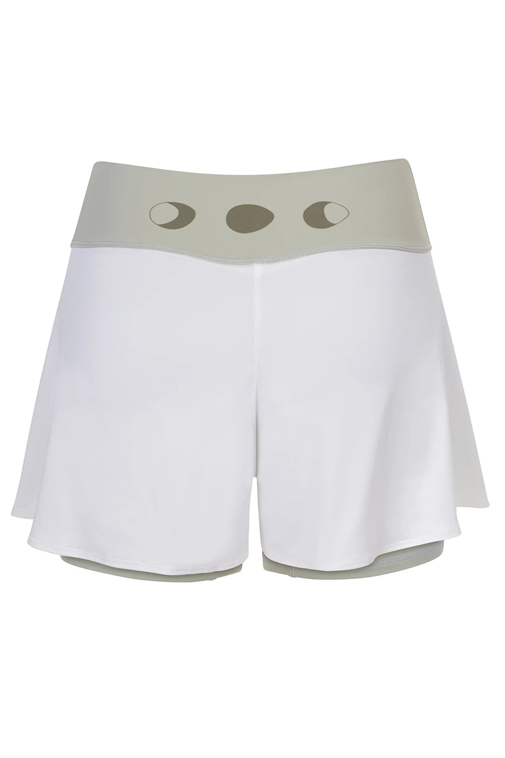 Silueta de Shorts de yoga de Yogimi en color verde con capa blanca. Modelo Prana Laurel Green-White