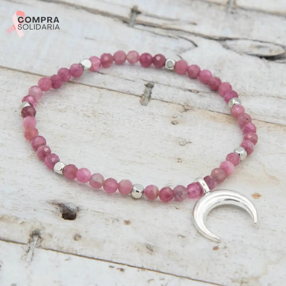 Pulsera de Turmalina Rosa con detalle de Luna en plata de Yogimi.