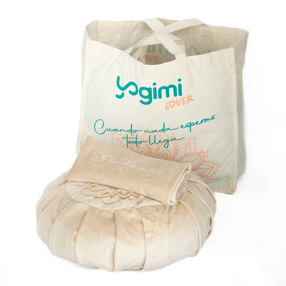 Comprar set de meditación con zafú y almohadilla. Terciopelo bordado, modelo Sandshjell de Yogimi.